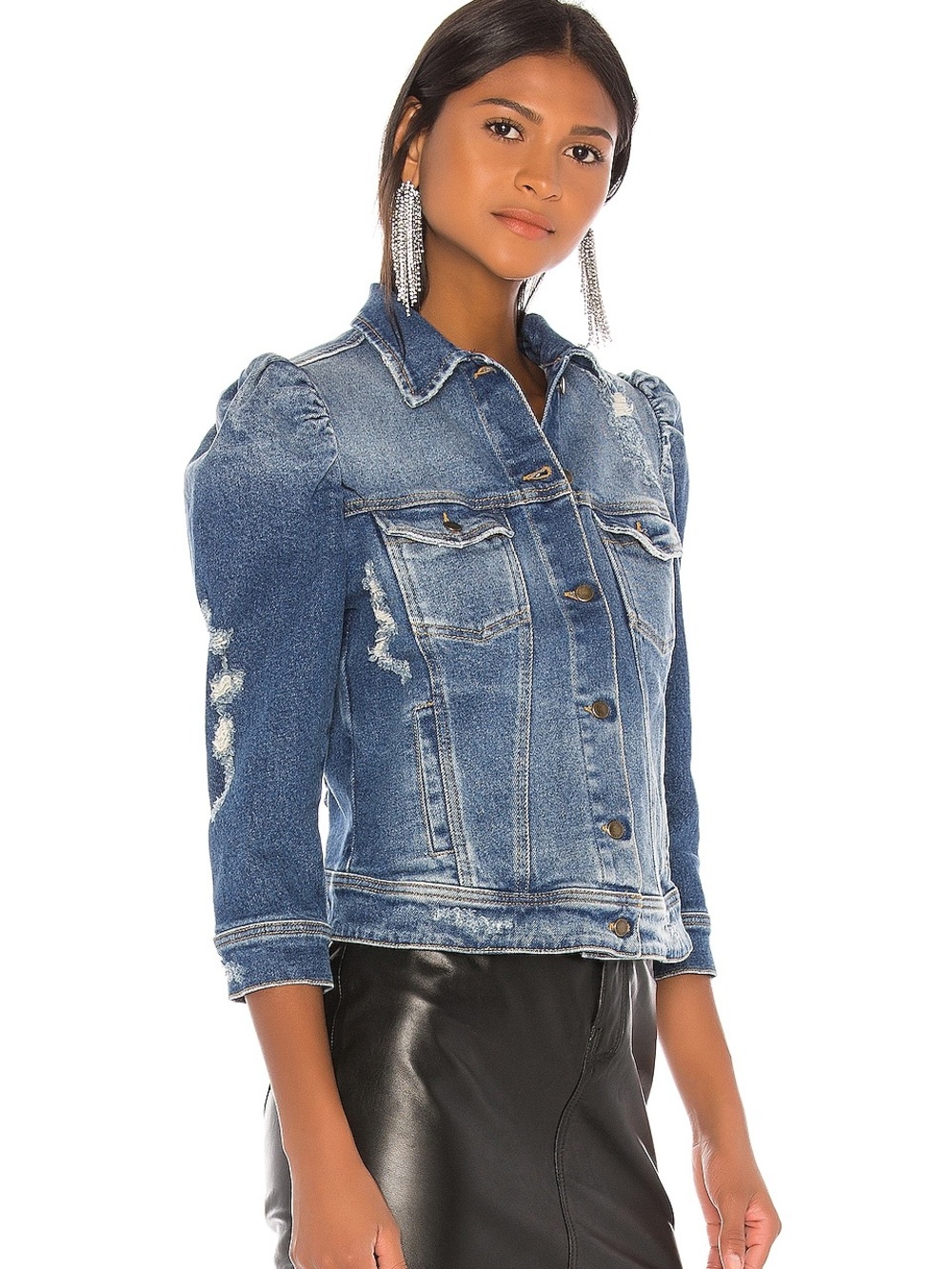 Retrofete Ada worn destroyed Jean‎ jacket puff sleeves EUC size small